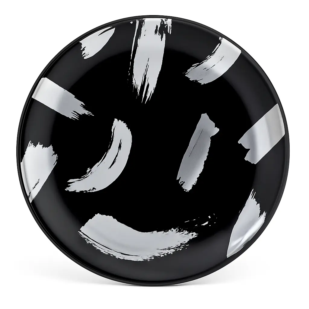 Premium 10.5" Black Dinner Plates with Silver Brush Strokes - 20 Pack