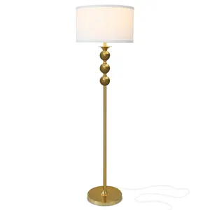Brightech Riley LED Floor Lamp - Boho Style for Living Rooms & Offices, Mid-Century Standing Lamp with Tall Drum Shade - Gold/Brass