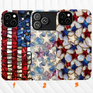 Patriotic Stained Glass Mosaic iPhone Magsafe / Tough Phone Case, 4th of July, Fits iPhone 17 16 15 14 13 12