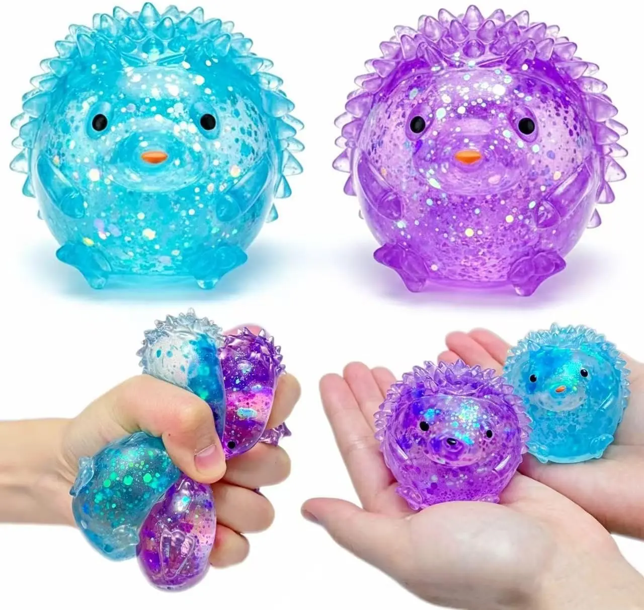 2 Pcs Hedgehog Sugar Stress Balls, Squishy Sensory Toys for Kids & Toddlers, Cute Animal Slow Rebound Squeeze Toys, Soft Stress Relief Fidget Toys for Anxiety, Colorful Sugar Squishy Balls, Party Favors & Classroom Rewards