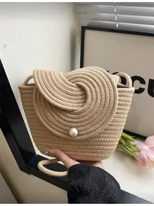 2026 New French Style Small Weave Women's Handbag Summer Beach Vacation Bag Large Capacity Handheld Vegetable Basket Holiday Style Straw Bag
