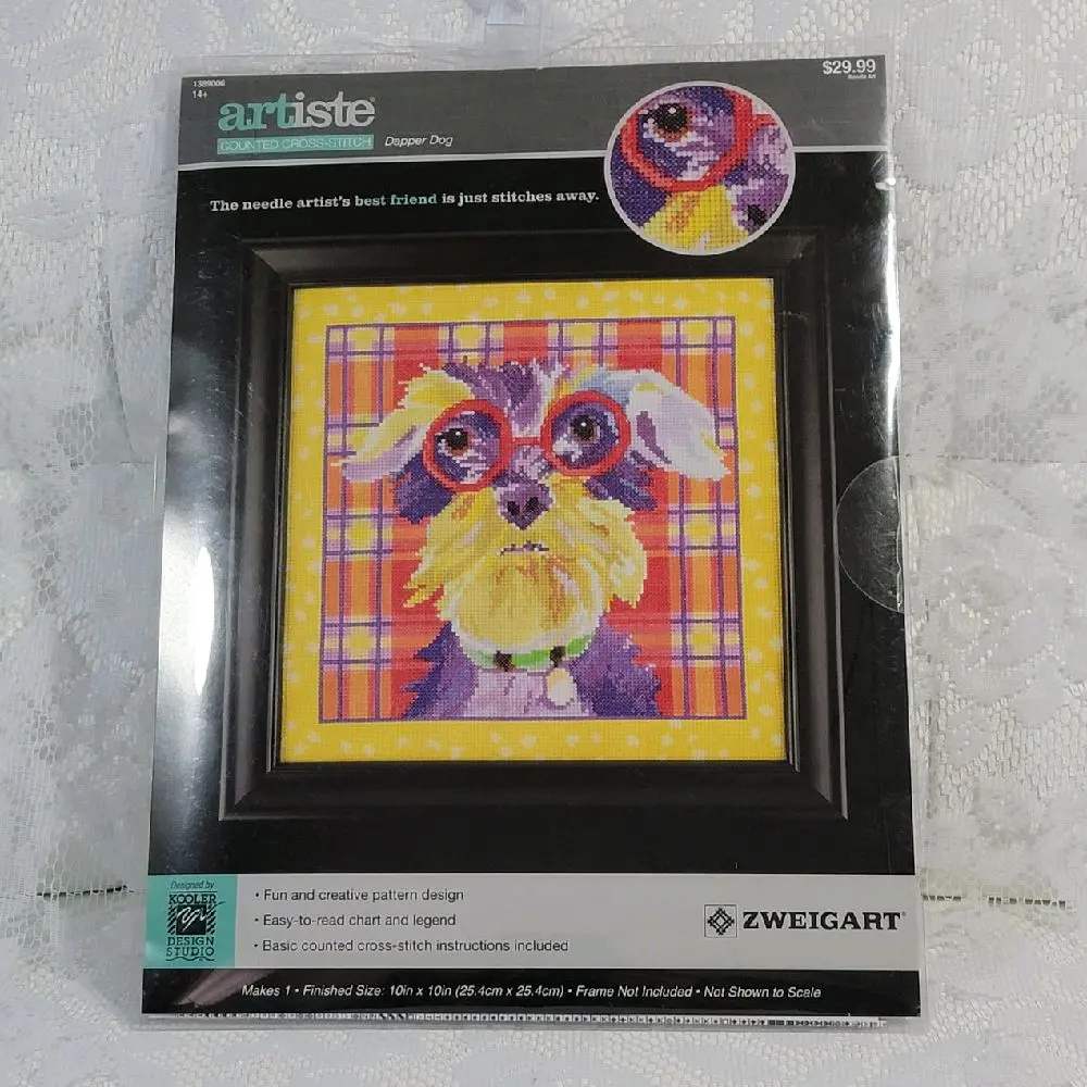 Zweigart Dapper Dog Artiste Counted Cross-Stitch Kit - Colorful Terrier 10"x10"
