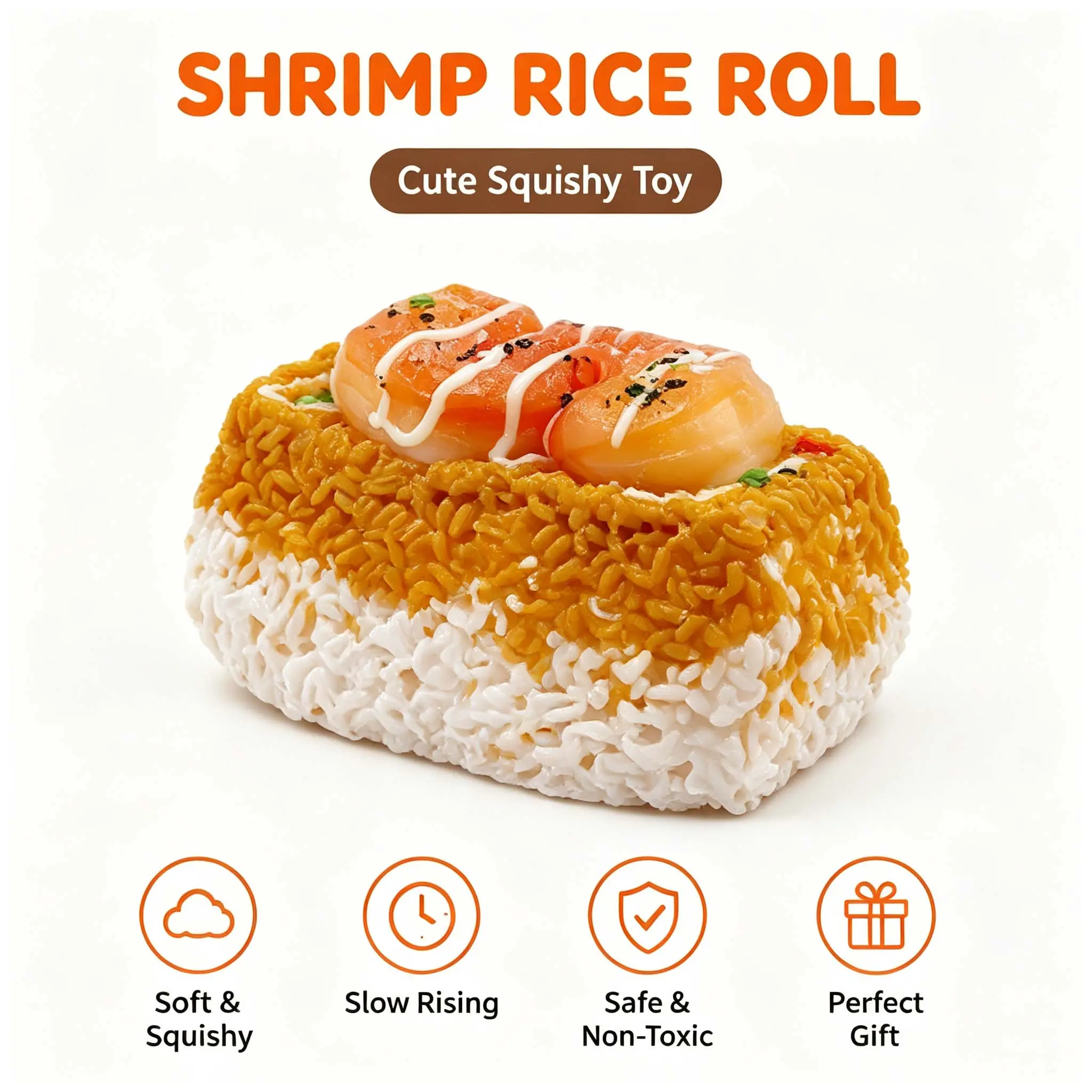 Shrimp Rice Roll Squishy Toy, Cute Sushi Food Squeeze Toy, Slow Rising Stress Relief Fidget, Kawaii Gift for Kids & Adults