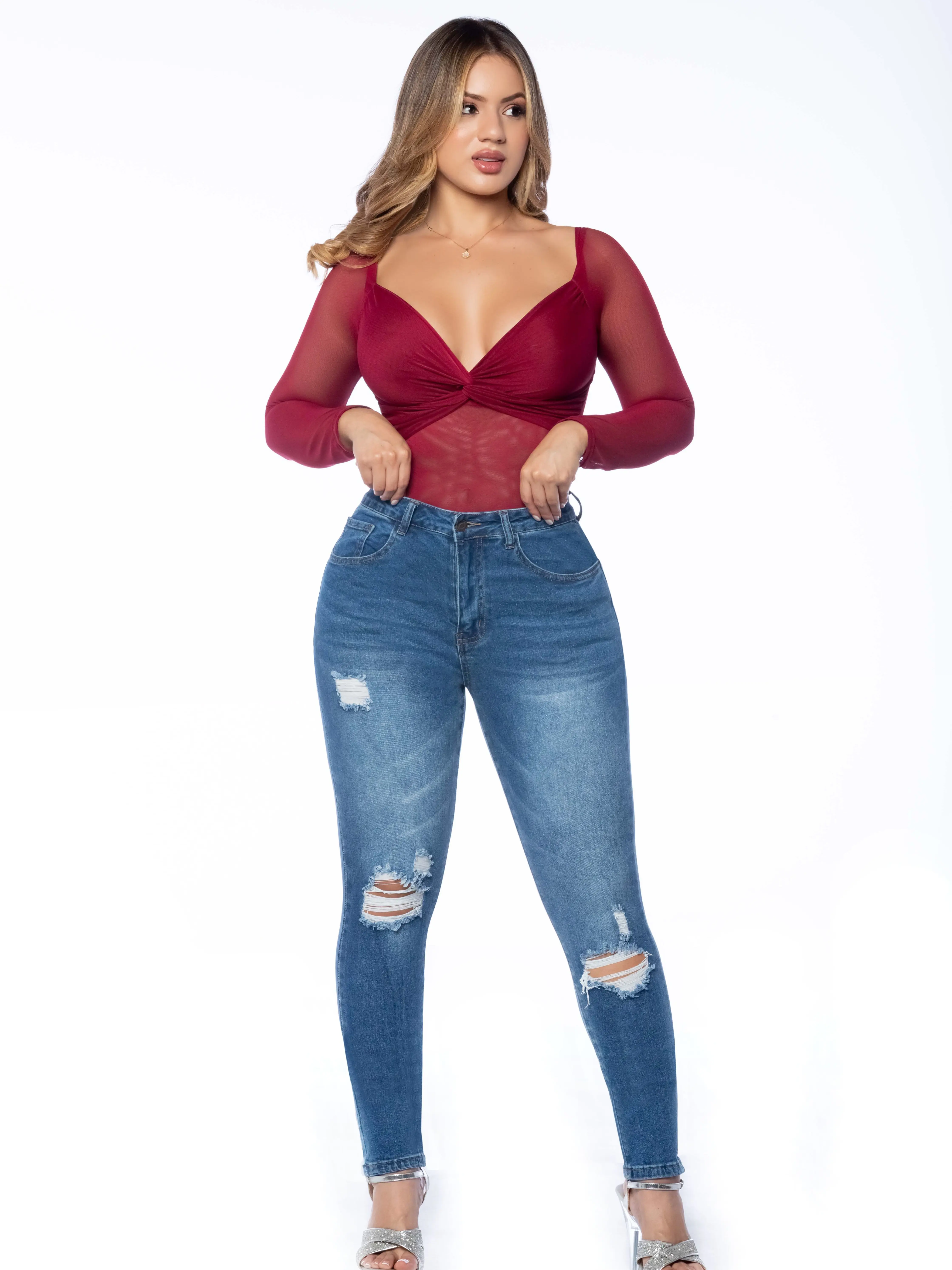QBANO NOVA Supreme Confession QBANO NOVA Womenswear Skinny Jeans with Distressed Detailing and Lace Top Combo Fit Casual Fashion 90% Cotton 12 oz Fabric Fashion Bottom Style