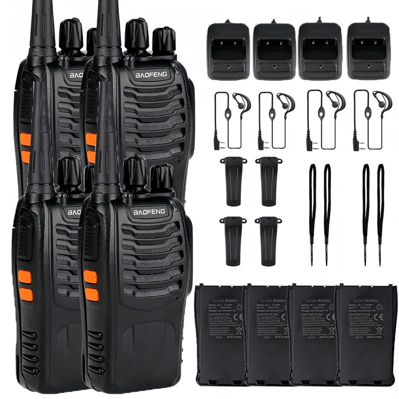Baofeng 4Pcs BF-888S Walkie Talkies - UHF 400-470MHz Long Range 2-Way Ham Radios Transceivers with Durable Audio, Rechargeable Sound, Headset Plug for Hunting, Hotel Use