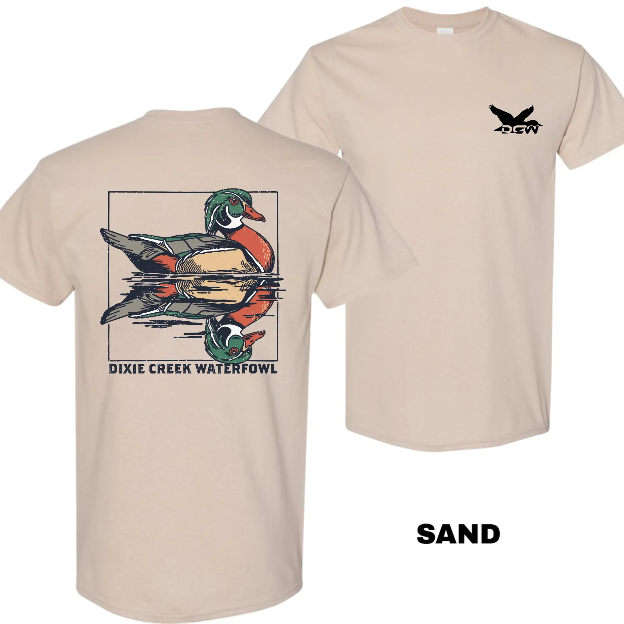 Dixie Creek Waterfowl Wood Duck T-Shirt, Double Sided Duck Hunting Graphic Tee, Retro Casual Outdoor Shirt For Men Women