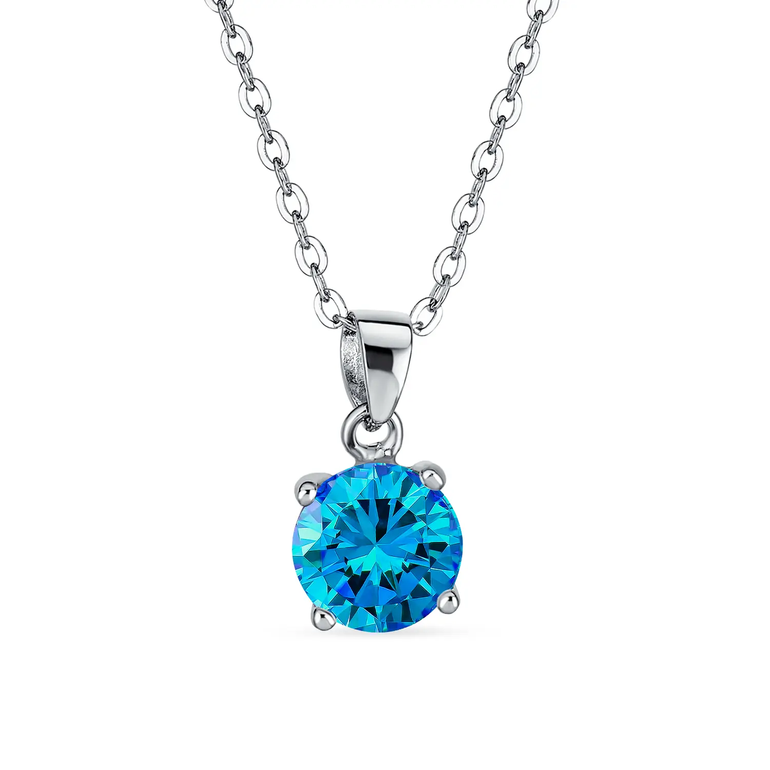 Classic 1CT Birthstone Color CZ Solitaire Pendant Necklace Sterling Silver