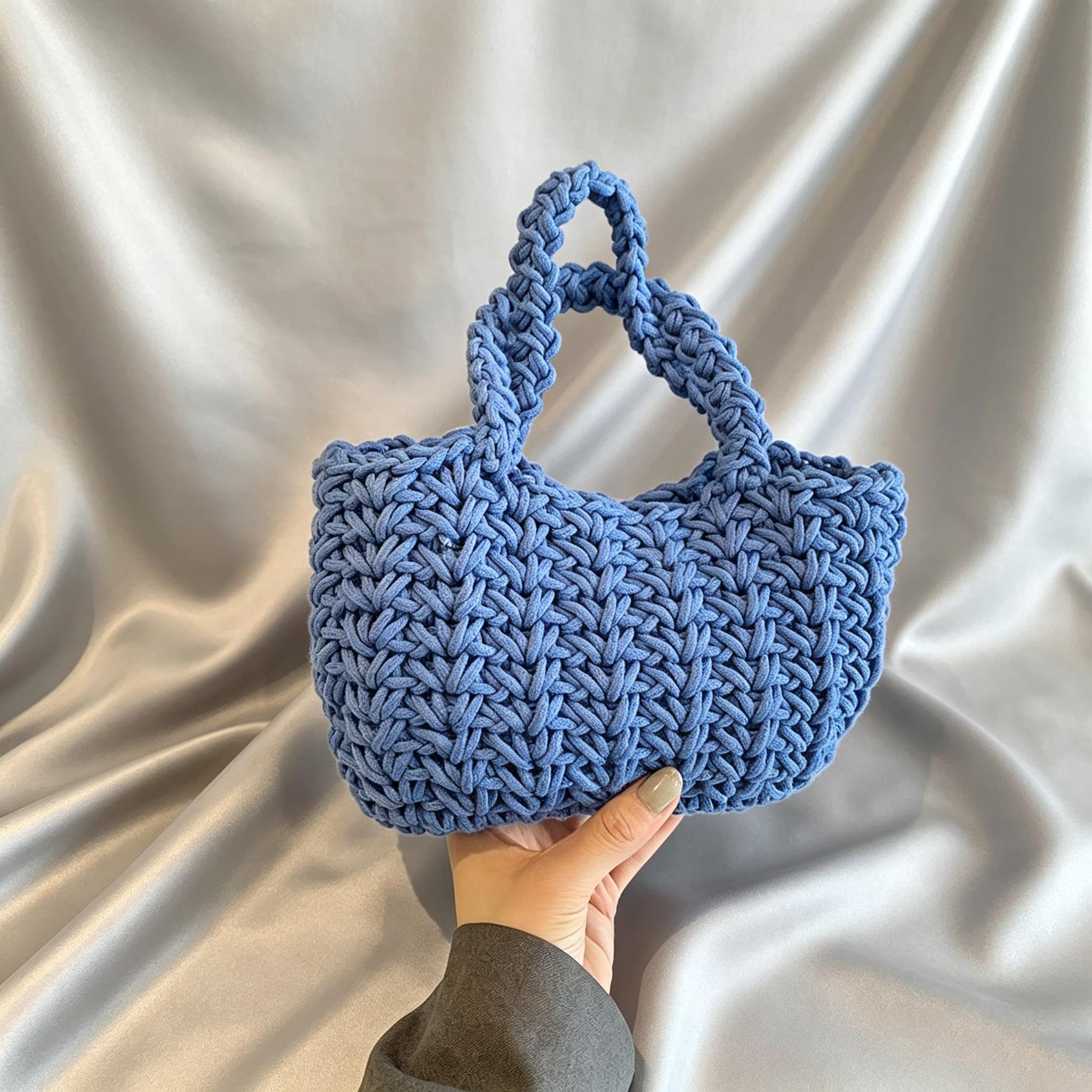 Korean style hand-woven cotton yarn bag, new style, handmade, beach vacation style, versatile women's bag.