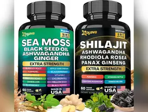 Sea Moss and Shilajit Bundle, Sea Moss 7000Mg, Black Seed Oil 4000Mg, Ashwagandha 2000Mg, Ginger & Shilajit 9000Mg, Rhodiola Rosea 1000Mg, Panax Ginseng (60 Count)