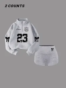 Women's Leopard Print High Waist Yoga Shorts Set, Casual Loose-Fit Winter Sports, Long Length Thicken Fabric Two-Piece Set, Animal Pattern Sportswear