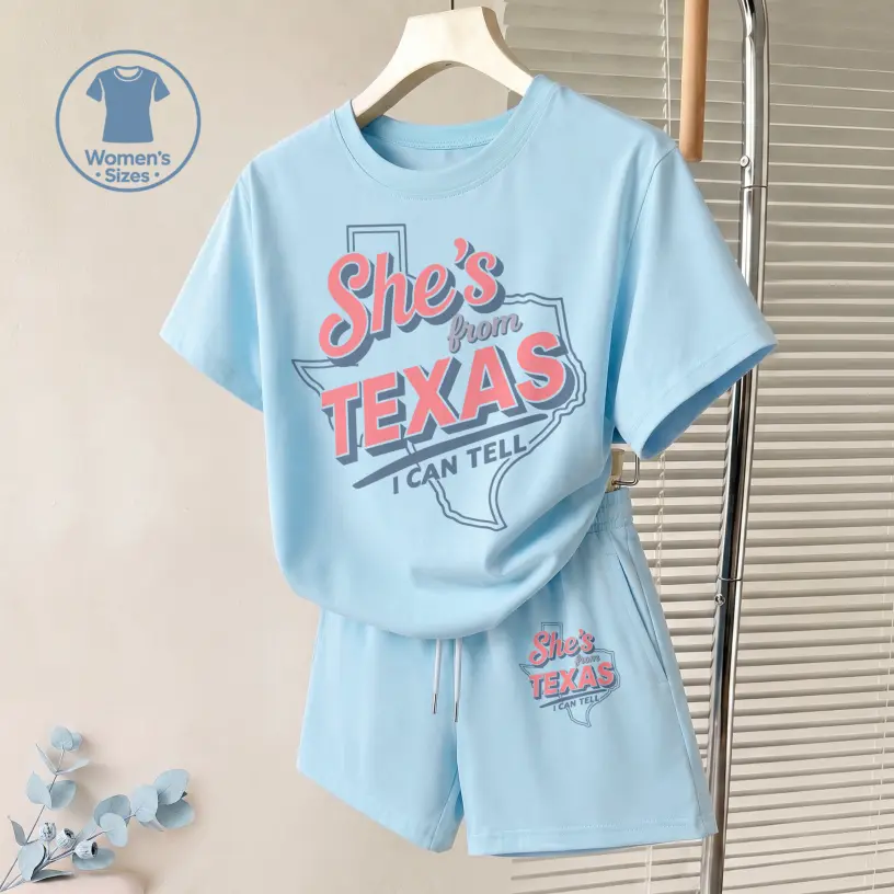 Women’s Texas Western Graphic Matching Lounge Set, Casual Short Sleeve Tee and Drawstring Shorts 2 Piece Outfit for Summer Travel, Country Music Festival, Rodeo, Vacation & Everyday Wear