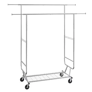 【Summervibes】VEVOR Heavy Duty Clothes Rack, Double Hanging Rod Clothing Garment Rack for Hanging Clothes, Adjustable Height and Extendable Length Clothing Rack with Bottom Storage Area, 600 lbs Load Capacity Accessories Laundry