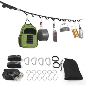 Campsite Storage Strap Tent Camping Tree Hanging Organizer with 4 Carabiner Hooks 6 Stainless Steel S Hooks & 20 Separated Loops, Camping Set Travel & Outdoor Camping Gear