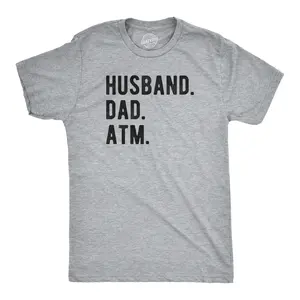 Mens Husband. Dad. ATM. T Shirt Funny Father's Day Tee Mens Funny T Shirts Cool Vintage Fashion T-Shirt Gift Classic Menswear Dad Joke Apparel for Men Novelty Tees for Guys Light Grey