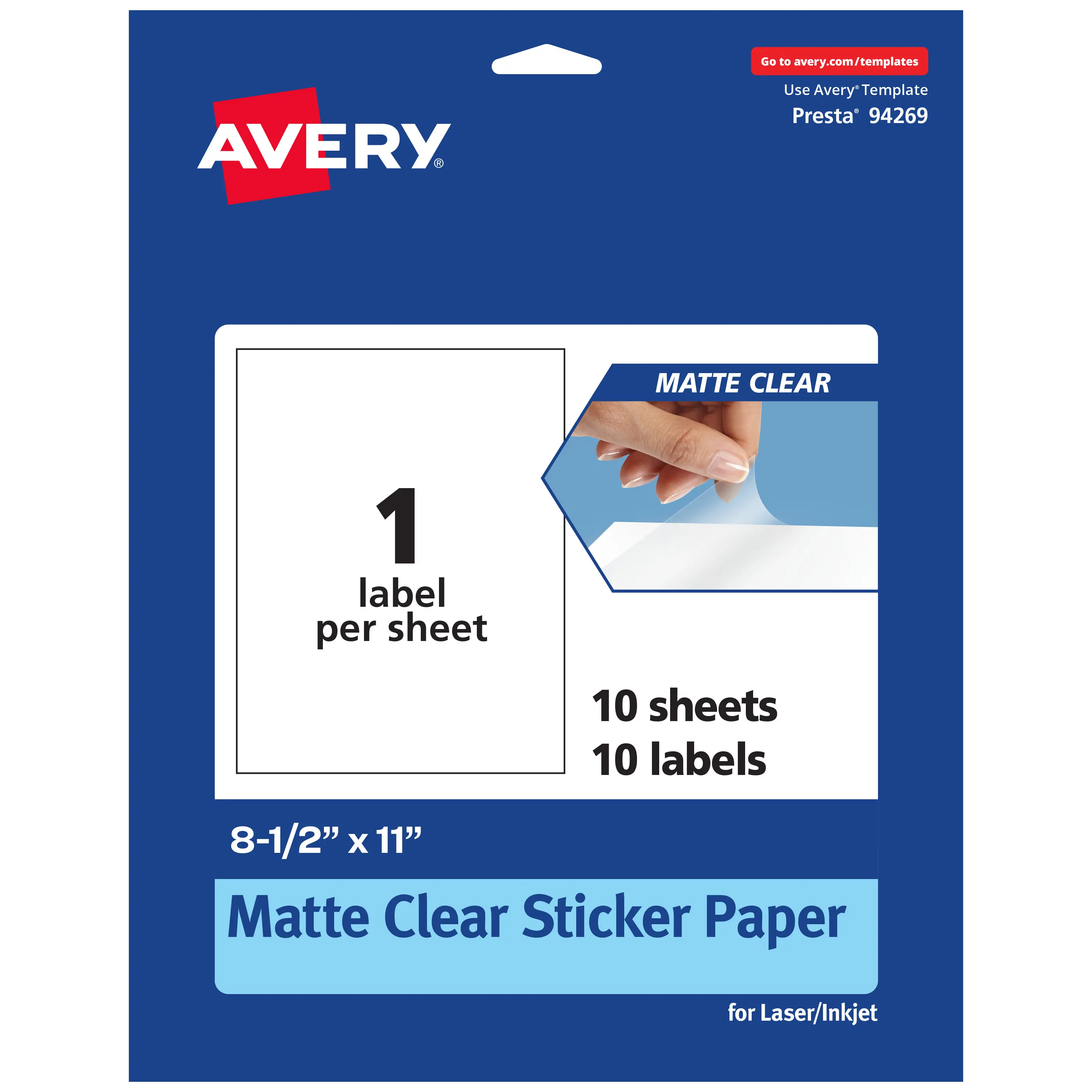 Avery Matte Clear Sticker Paper,  8-1/2" x 11" Rectangle
