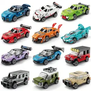 12-Piece Super Car Building Blocks Set, Backyard Racing Toy Model Kit, DIY Educational Gift for Kids Ages 6+, High-Quality Abs Material