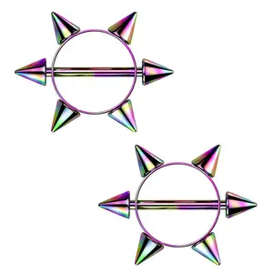 Rainbow PVD Spiked Nipple Rings