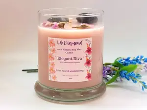 Elegant Diva  Natural Soy Wax Candle Highly Scented with Labradorite Crystals Decor Light