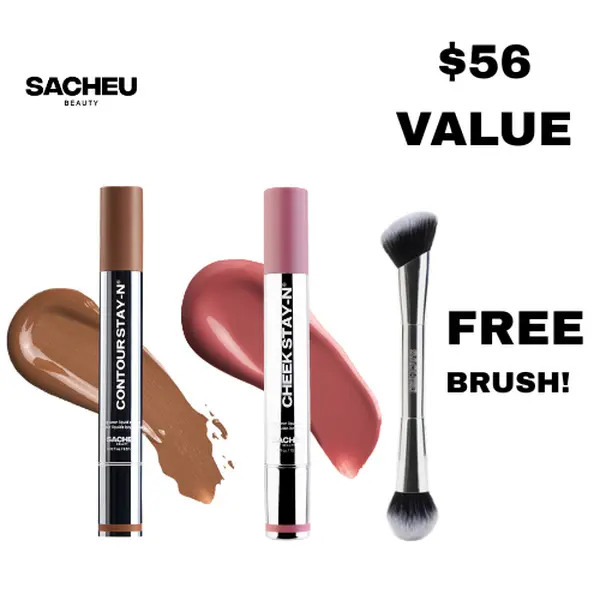 sacheu Sculpt & Blush | FREE Cheek & Contour Brush Included | Contour & Cheek STAY-N Duo | All-Day Waterproof Blush & Bronzer Set