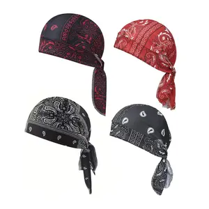 4PCS  Do Rags Skull Caps for Men Women, Bandana-Style Skull Cap , Fashion Sweat Wicking Helmet Liner Beanie,Breathable Motorcycle Cycling Sports Cap, various sports activities