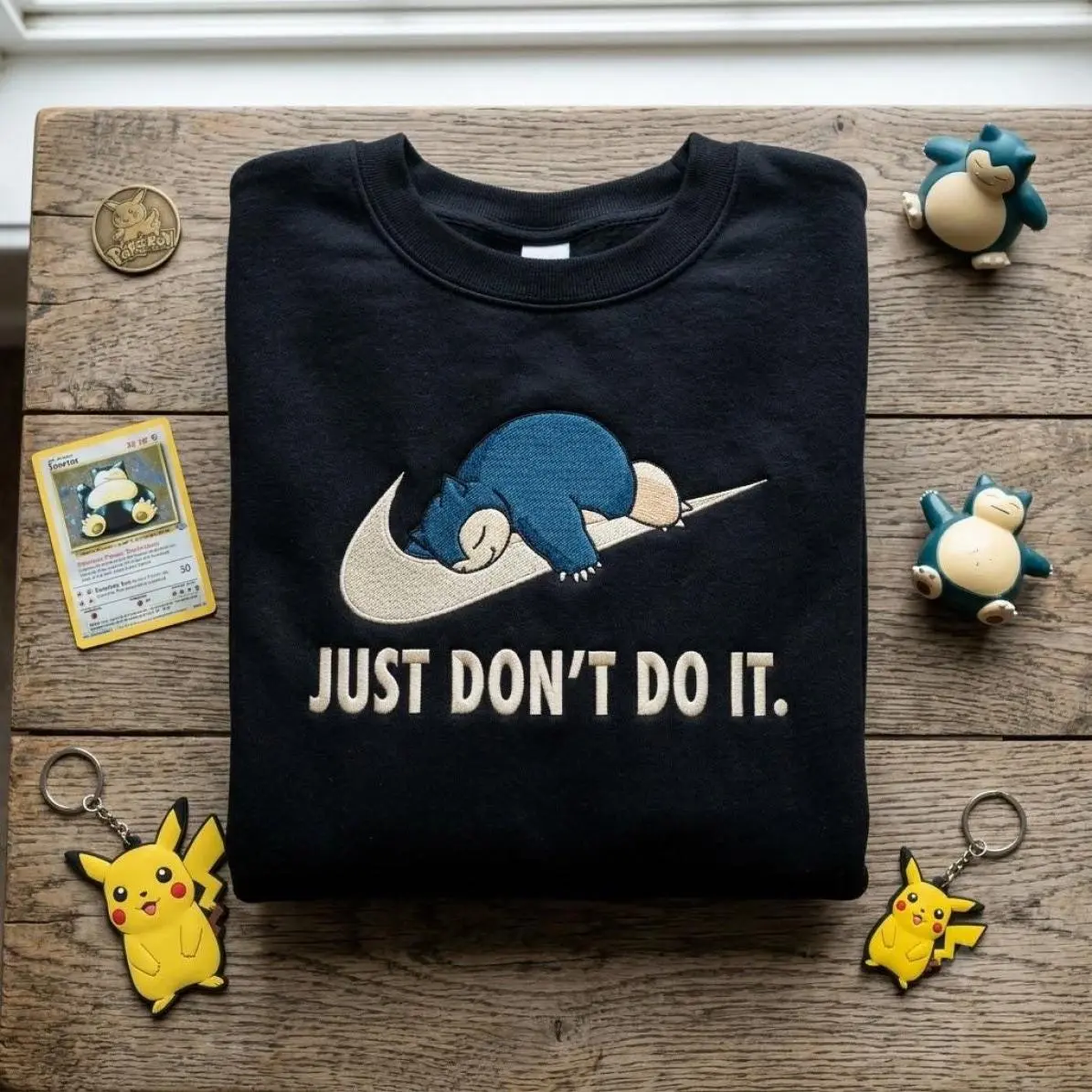 Embroidered PKM Snorlax Shirt, Just Don’t Do It Meme Tee, Retro Anime Graphic Unisex Shirt, Funny PKM Fan Gift, Birthday Gift, Laid-Back Vibe, Always in Style, Full Size Range, Perfect Fit for Everyone