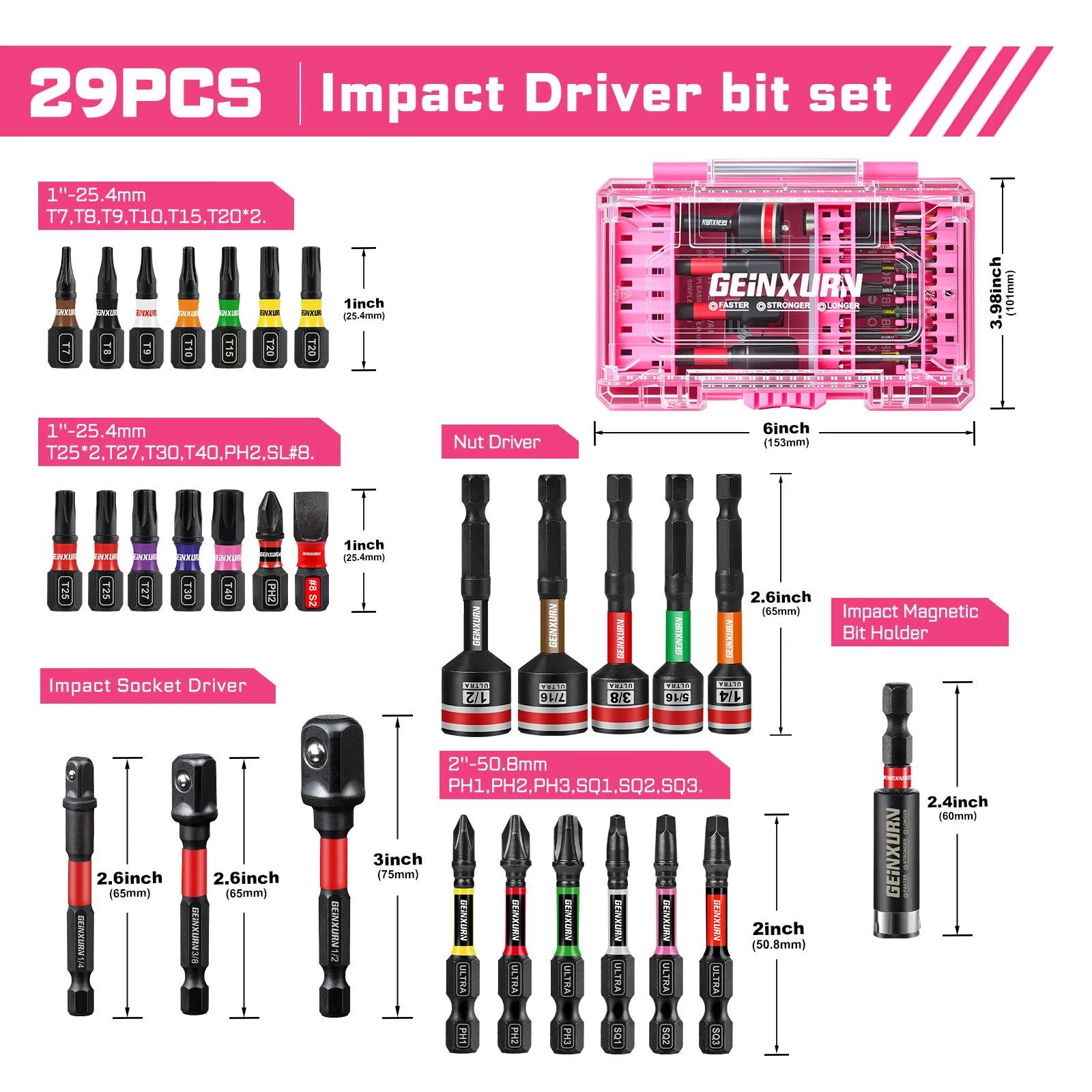 Ready to Ship in US Warehouse 52pcs Red Case High-Torque Impact Set Industrial DIY Color-Coded Screwdriver Bits OEM Customizable