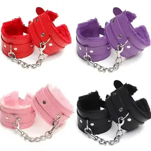 Soft Plush Adjustable Wrist Strap Cuffs Set – Durable PU Leather Comfort Bands with Chain | Costume, Magic Trick, Prank & Stage Prop