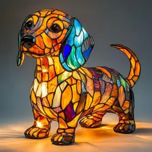 Animal Table Light Resin Stained Glass Night Light Owl Lion Wolf Cat Elephant Table Lamp For Living Room Bedroom Home Decoration