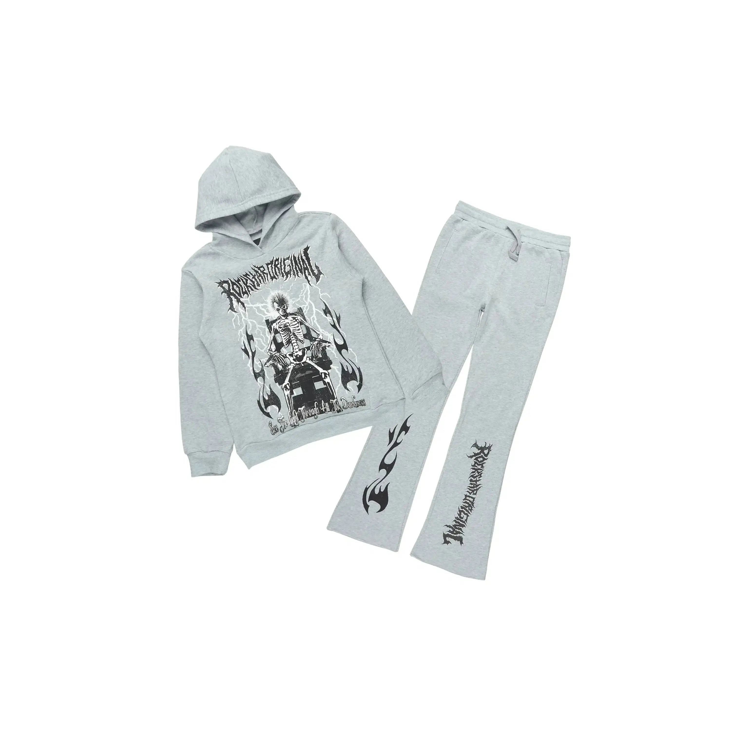 Boys Dethrown Grey Hoodie/Stacked Flare Track Set