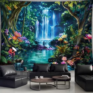 60in x 40in 1pc Extra Large Fantasy Waterfall Plant Landscape Photo Tapestry, Polyester Aesthetic Print Wall Hanging, Living Room Bedroom Office Home Party Decor, Wall Decoration, No Installation Required, Tapestry Wall Hanging