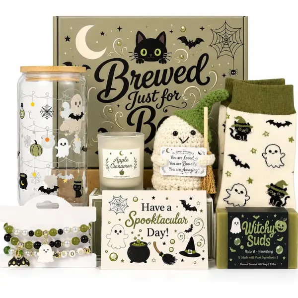 Halloween Boo Basket Stuffers for Women Boo Basket Gifts for Women Teens & Girls, Spooky Gift Set with Glass Cup Cute Halloween Gift for Her Sister Best Friend & Adults