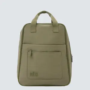 BÉIS Olive Green Laptop Bags - Simple Design with Front Pocket and Handles for Everyday Use