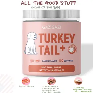 One Pack GAZIGAZI Turkey Tail+ Dog Supplement - Probiotic Food Topper for Immune Support, Gut Health & Lipomas - Natural Allergy Relief - Bacon Flavor - 100 Servings natural pet care pet health for  all  dogs canine  nutrition dog  vitamin