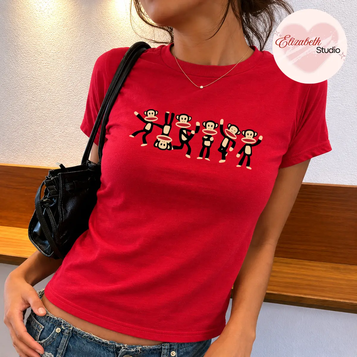 Funny Monkey Graphic Baby Tee, Y2K Cartoon Monkey Shirt, Cute Monkey Dance Aesthetic Top, Trendy Streetwear Women Tee
