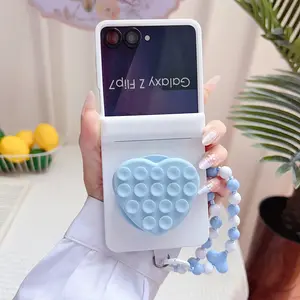 Macaron Heart Bubble & Dual Magnetic Phone Case, Optional Wrist Strap and Stand, Wireless Charging Support, Samsung Galaxy Z Flip 5/6/7fe/7, Features a soft cute style and unique design for daily use, offering protective casing.