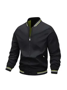 Men's Regular Fit Contrast Binding Zip Up Jacket, Casual Long Sleeve Mock Neck Outerwear for Fall & Winter, Men's Clothes for Daily Wear, Coat