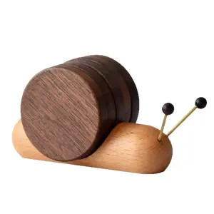 Creative Snail Wooden Cup Mat, Heat Insulating Pad, Decorative Magnet Holder, Tabletop Bowl Protector, Kitchen Accessory, Wooden Coasters, Wooden Trivet