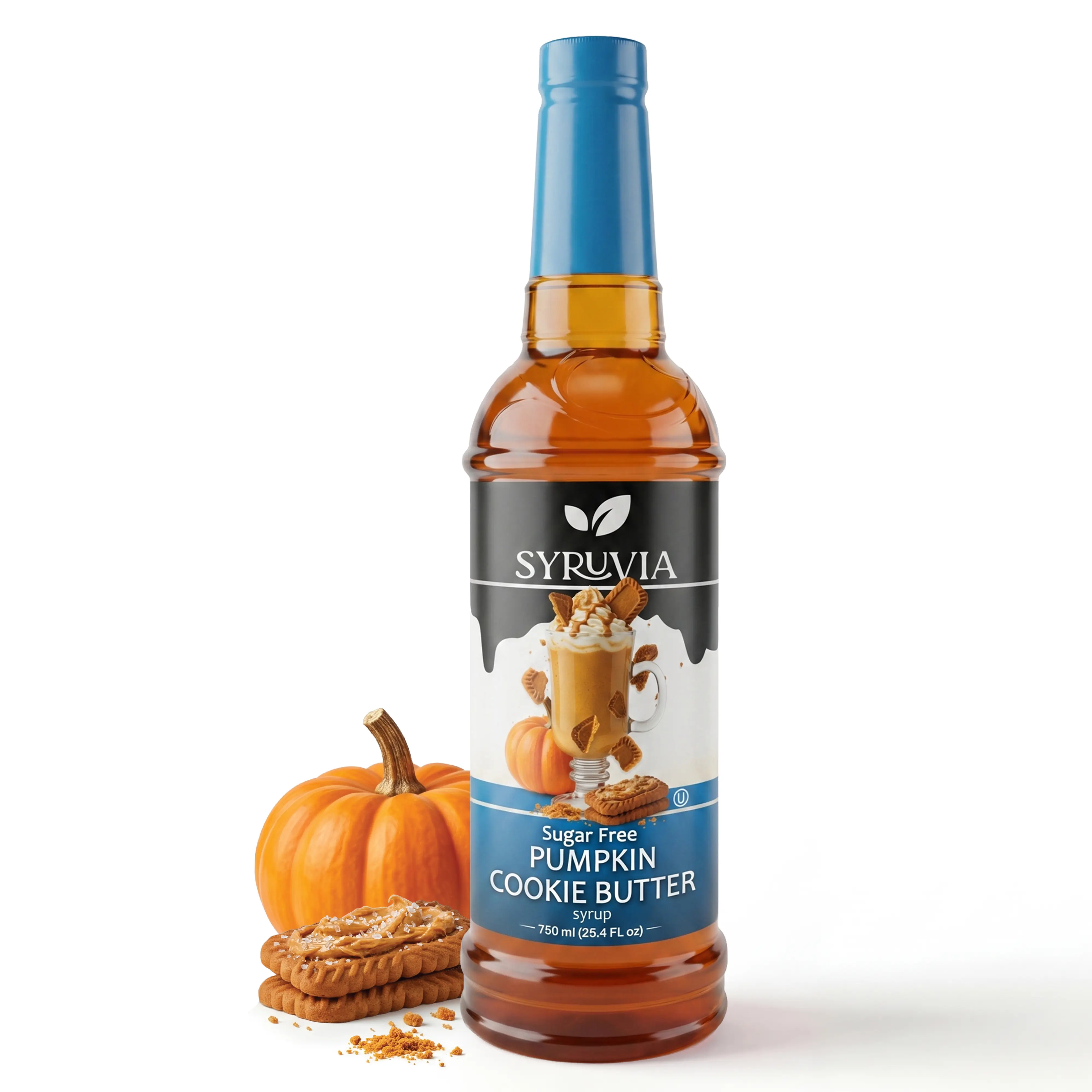Syruvia Sugar Free Coffee Syrup - Pumpkin Cookie Butter Flavored Beverage Sweetener for Lattes, Desserts - 25.4 fl oz
