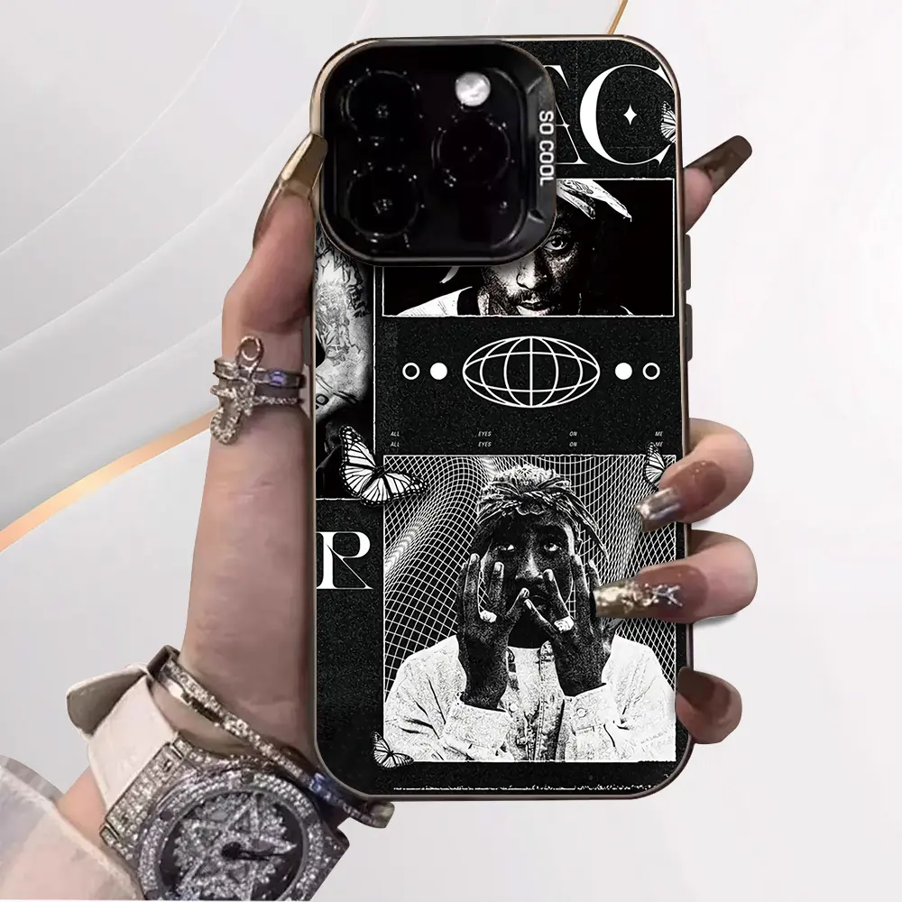 Phone Case: A Vintage Street Rap Style - Legendary Art 2Pac - Durable |    Protection |   Shockproof & Drop- |   Light Luxury Silvery Surface |   Comfortable & Non-Slip |   Low-Key Minimalist, IMD Flat Printing Suitable for iPhone 17/16/15/14/13/12/11 - B