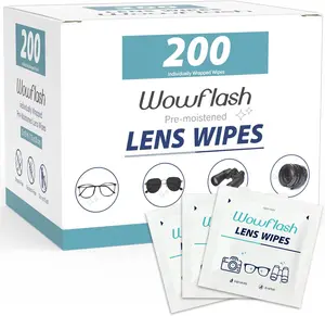 200 Count Lens Wipes for Eyeglasses, Eyeglass Lens Cleaning Wipes Pre-Moistened Individually Wrapped Sracth-Free Streak-Free Eye Glasses Cleaner Wipes for Sunglass, Camera Lens, Goggles Wowflash