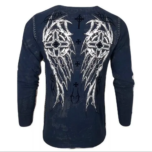 Xtreme Couture by Affliction Men's Cotton Thermal Shirt - Darker Side Gothic Graphic Biker Top, Menswear Streetwear Fashion (Sizes S-2X)