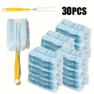 30PCS Dusting Duster Refills with Handle, Disposable Electrostatic Cleaning Duster for Daily Housekeeping, Car Interior Dust Removal, Furniture Care, Appliance Crevices and Keyboard Cleaning, Home Cleaning Accessory Tool