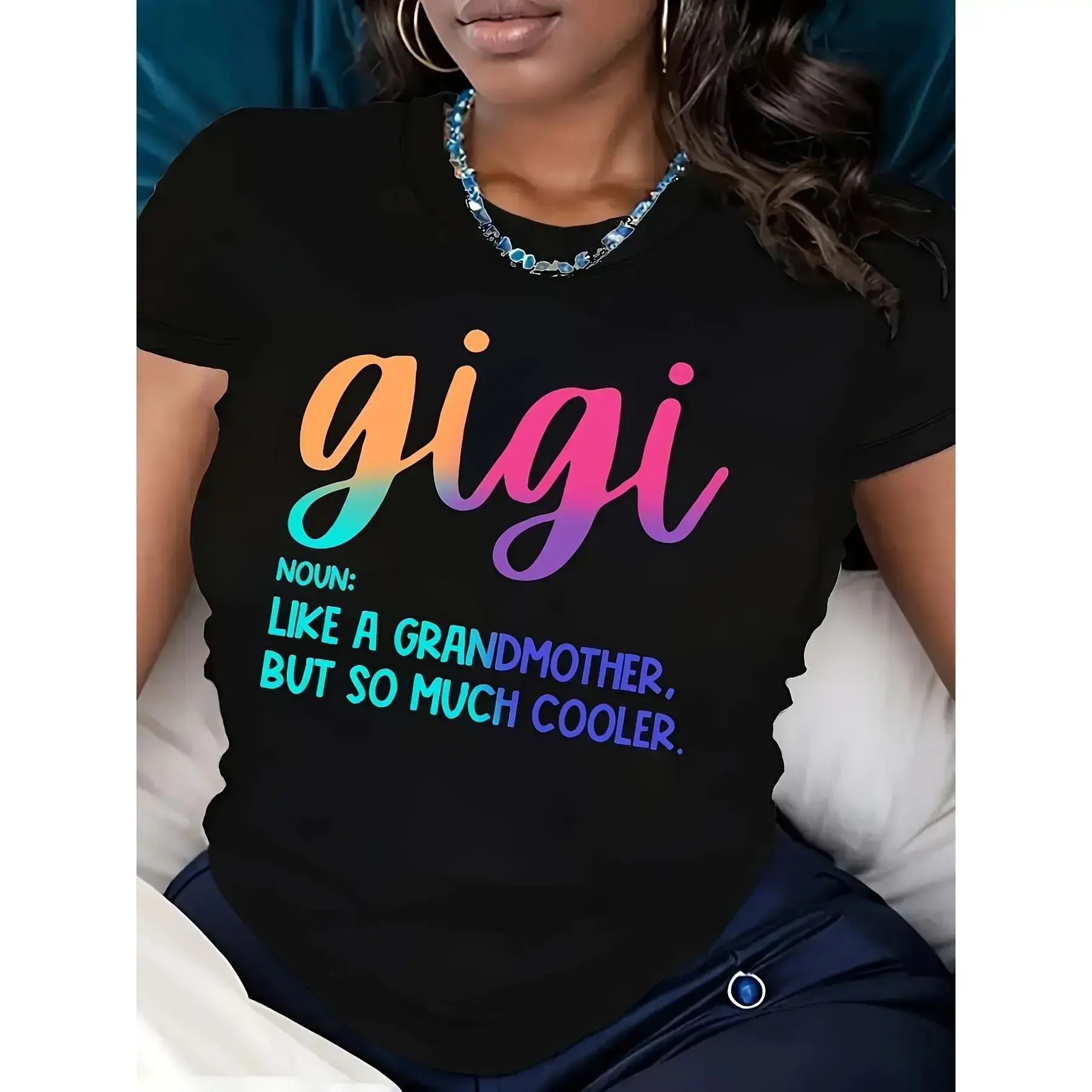 [100% Cotton] 95% Polyester 5% Elastane Casual Crew Neck T-Shirt With Gigi Alphabet Print, All Season Comfort Fit, Knit Fabric Tee T-Shirt For Men And Women