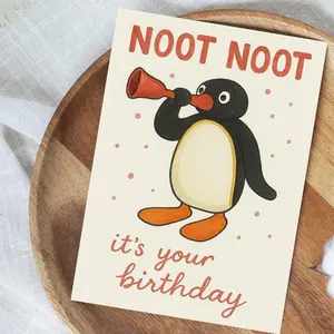 Funny Pingu Birthday Card – Noot Noot, Hand-Drawn Penguin