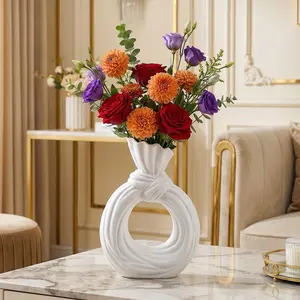 Modern Minimalist Round Knot Design Vase, Resin Material, Home Desktop Decor, Bathroom Vase, Suitable for Family, Hotel, Restaurant