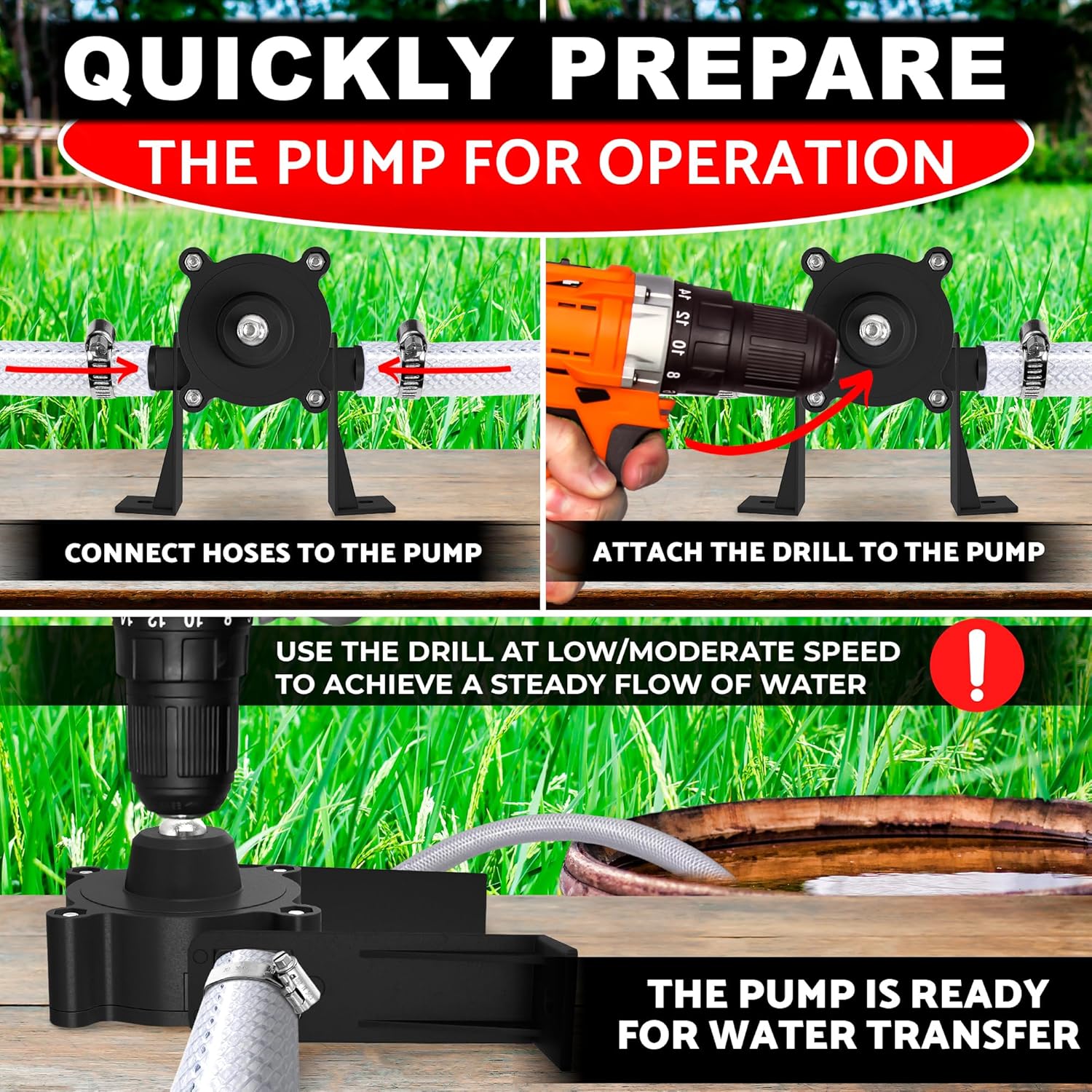 Electric Drill Pump for Water Gasoline Oil Diesels Fluid Transfer Pump Mini Hand Self-Priming Quick Pumping Speed