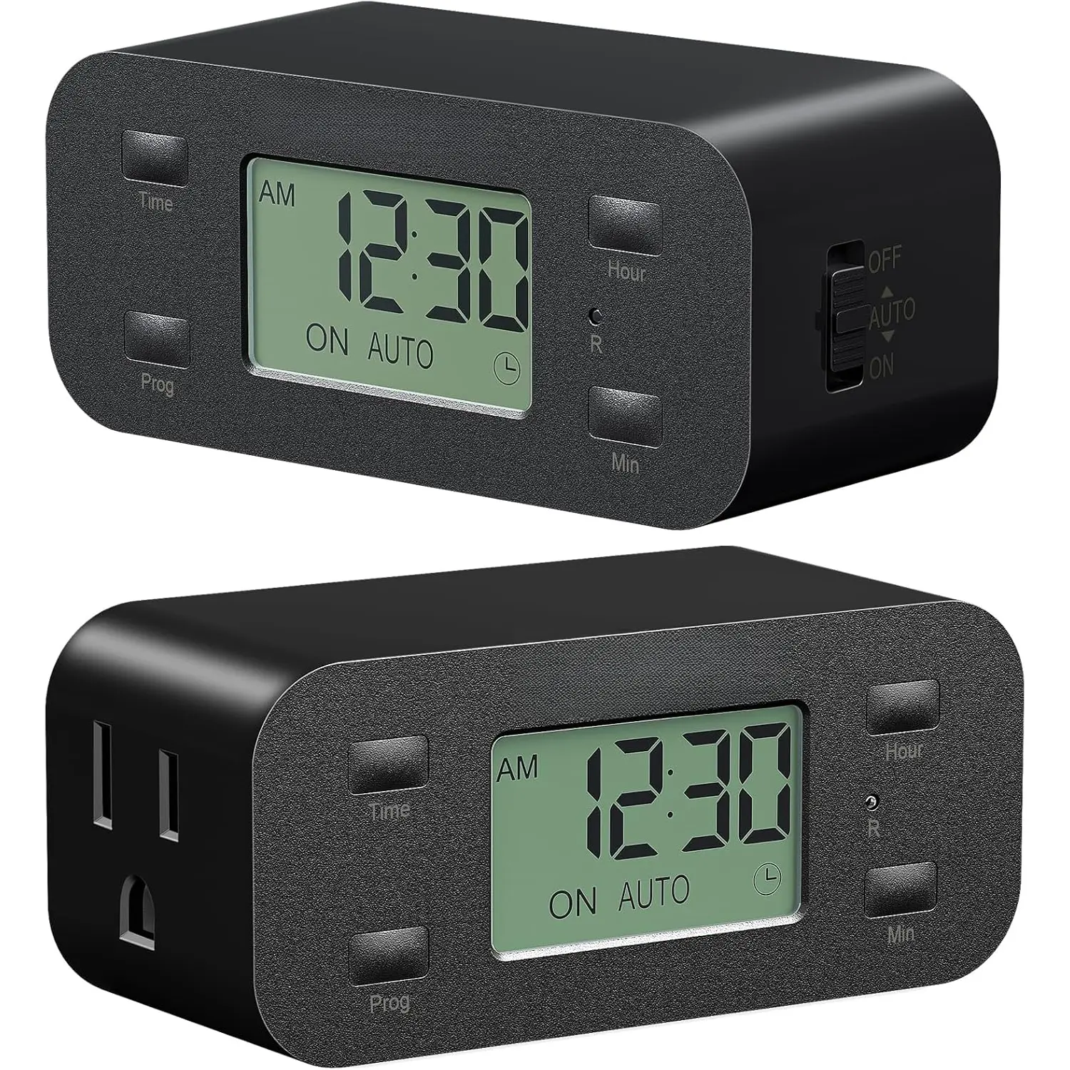 24 Hour Programmable Digital Timer Outlet with 1 Grounded Outlet, 2 Pack Timers for Electrical Outlets, 3 Prong Light Timer for Indoor Lamp Fan Aquarium, 125V/15A/1000W, 1/2 , Black