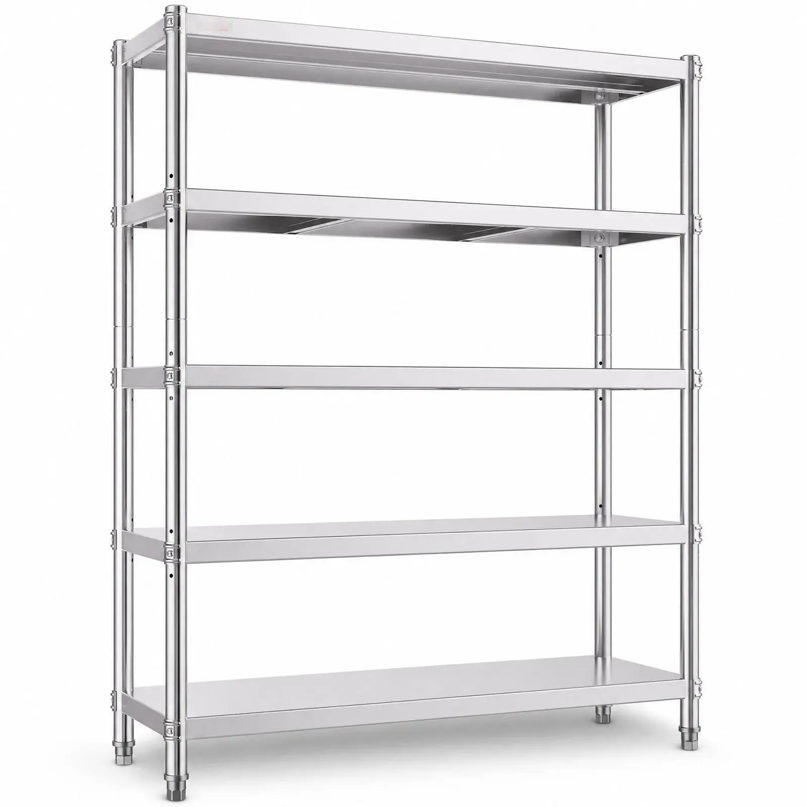 Heavy-Duty Stainless Steel Storage Shelf, 5-Tier Adjustable Height Ventilated Shelving Unit with Crossbeam Structure, 330LBS Per Layer Load-Bearing, Rust-Proof Easy-Clean Metal Rack for Home Commercial Garage Organization