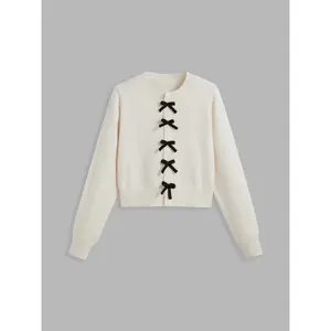 Cider [size 2-26] Knit Round Neckline Bowknot Tie Front Cardigan