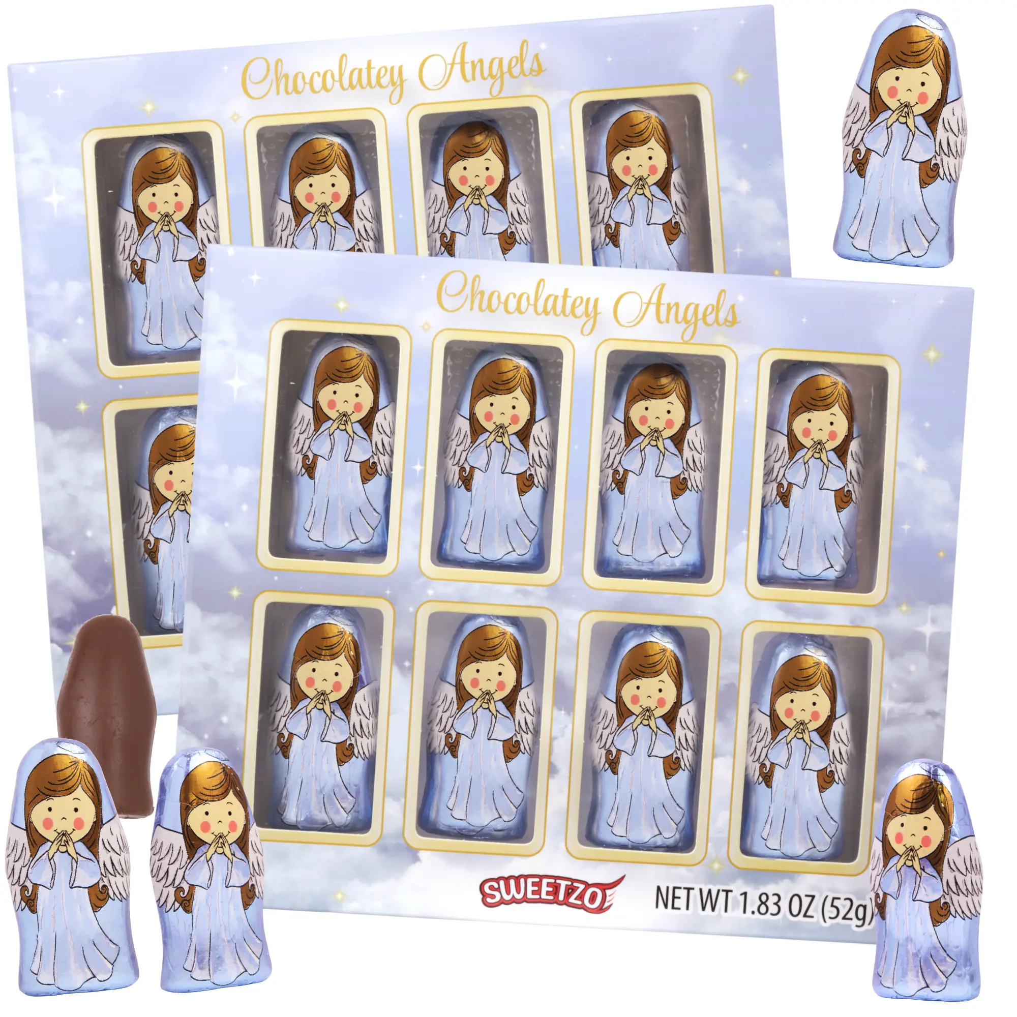 Mini Chocolatey Christmas Angels, Individually Foil Wrapped, Stocking Stuffer Candy, 1.83 Ounces, 2 Pack